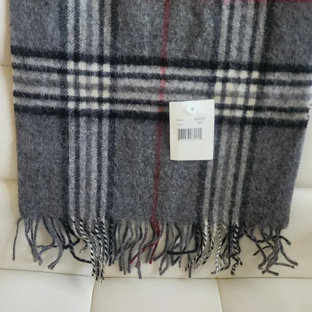 New Plaid Gray and Red‎ Scarf, Wool, 53